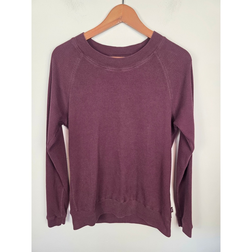 Tna Aritzia Womens Waffle Knit Raglan Long Sleeve Thermal Top Burgundy‎ Plum S